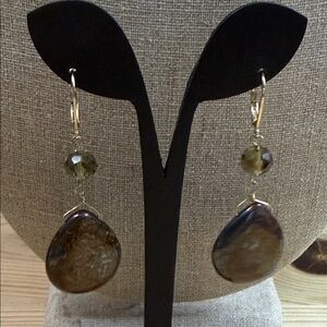 Elegant Brown Dangle Earrings authentic stones